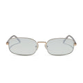rachael kirkconnell x diff eyewear naomi square sunglasses with a trinity silver and gold metal frame and silver lenses front view