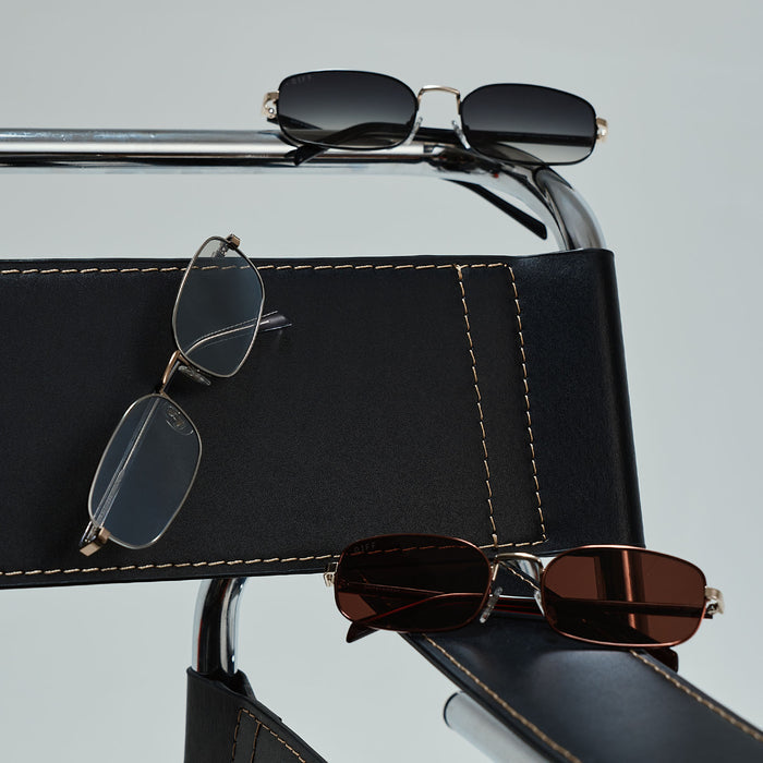 still life - group shot of rachael kirkconnell trinity sunglasses by diff eyewear