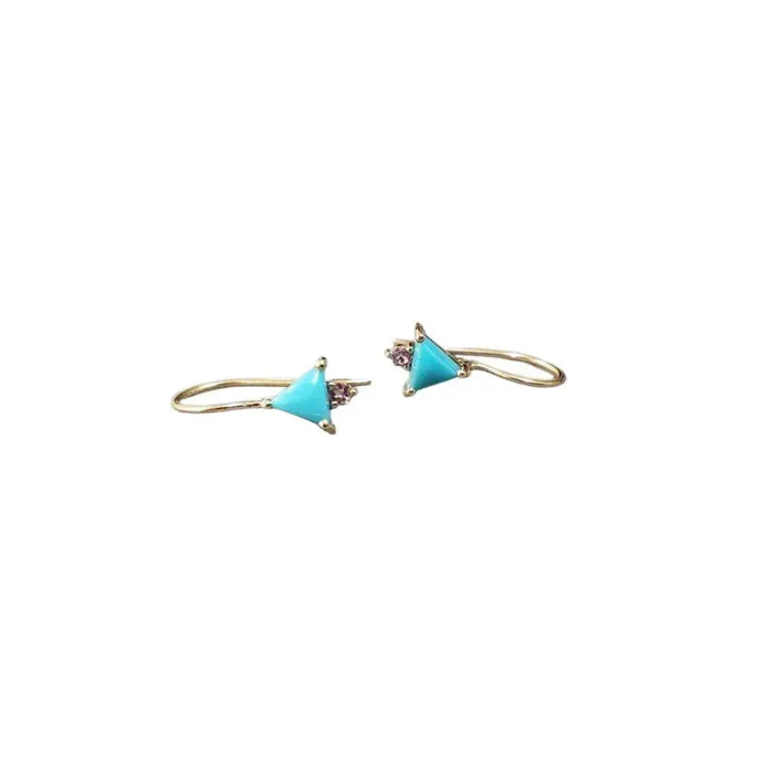 Turquoise with Pink Tourmaline 14k Gold Earring For Women - K Jewelry Accessories