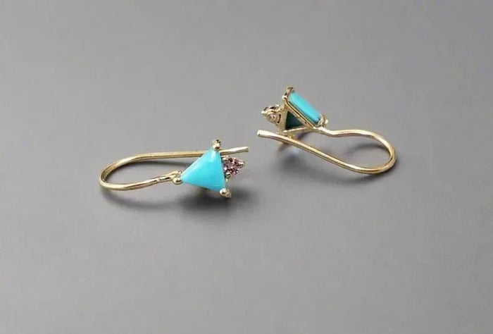 Turquoise with Pink Tourmaline 14k Gold Earring For Women - K Jewelry Accessories