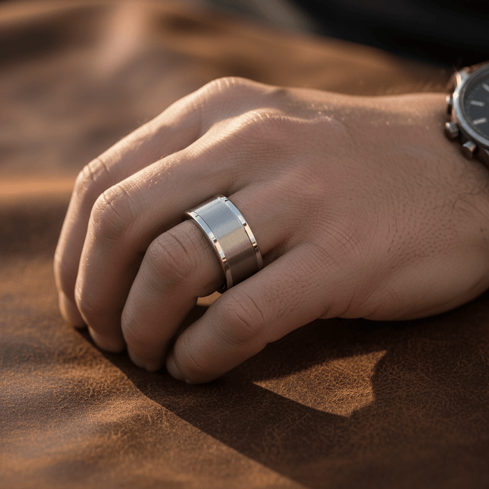 VAGA — lifestyle on hand — men's tungsten carbide wedding ring | Aydins Jewelry