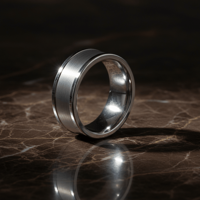 VAGA — detail view — men's tungsten carbide wedding ring | Aydins Jewelry