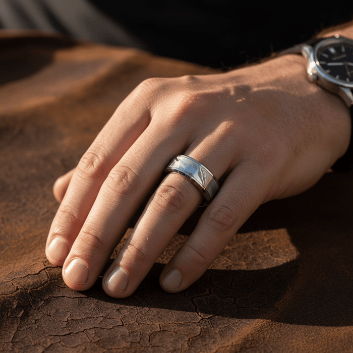 VESPER — lifestyle on hand — men's tungsten carbide wedding ring | Aydins Jewelry