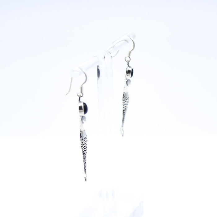 Vintage Mermaid Dangle Earrings With Black Tourmaline in Sterling Silver