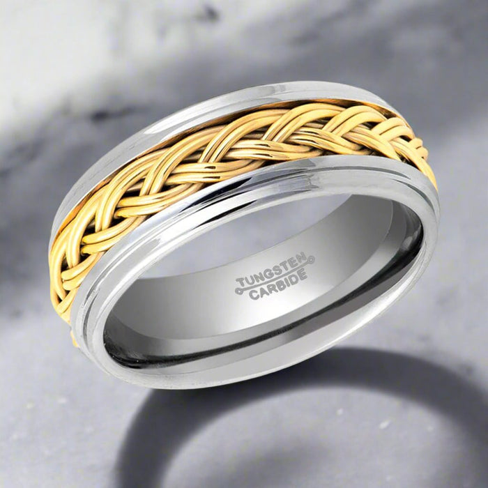 VIPER | Silver Tungsten Ring, Gold Rope, Domed - Rings - Aydins Jewelry - 2