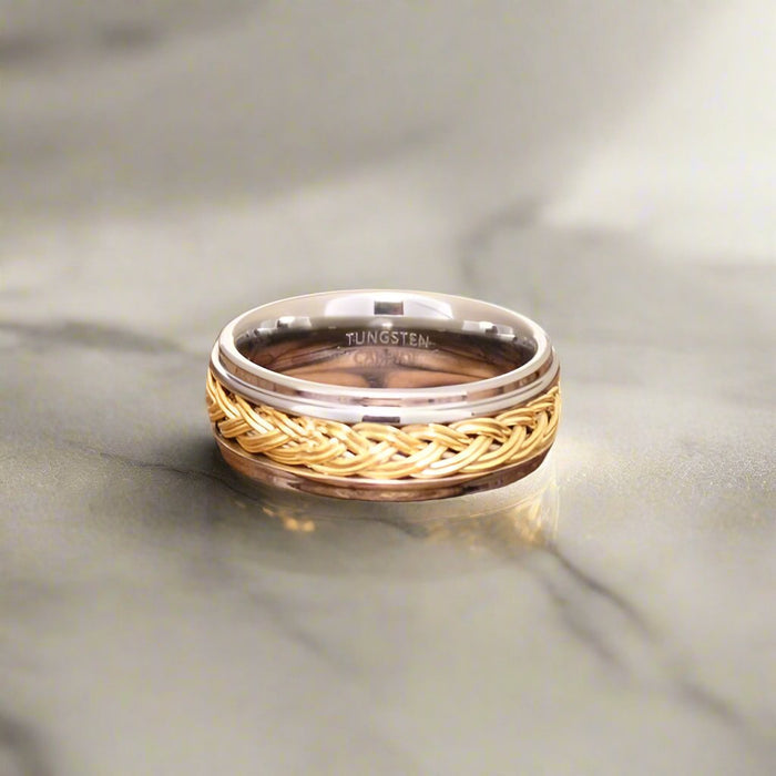 VIPER | Silver Tungsten Ring, Gold Rope, Domed - Rings - Aydins Jewelry - 4