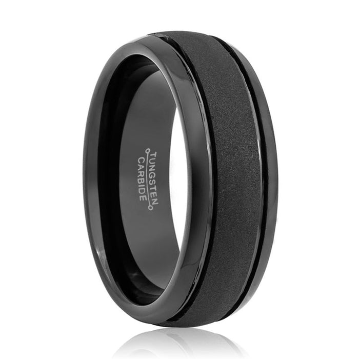 VORTEX | Black Tungsten Ring, Sandstone Finish, Domed - Rings - Aydins Jewelry - 1
