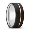 VOYAGE | Silver Ring, Black Tungsten Ring, Rose Gold Offset Groove, Brushed, Flat - Rings - Aydins Jewelry - 1