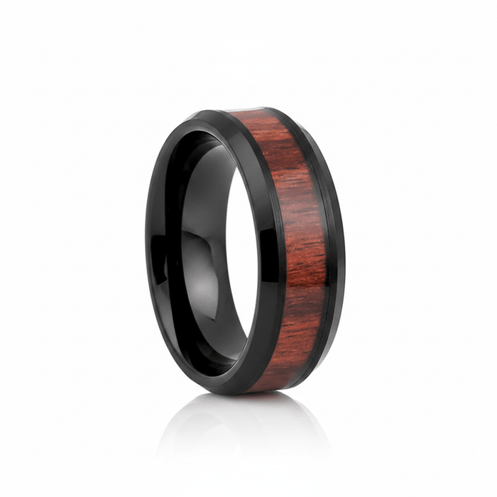 WARDEN — Hero product shot — men's tungsten wedding ring.