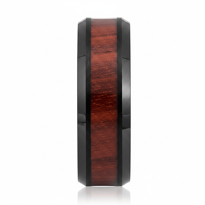 WARDEN — Front-facing straight-on view — men's tungsten wedding ring.