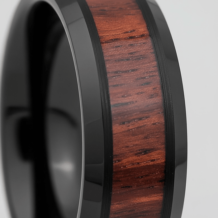 WARDEN — Extreme macro detail — men's tungsten wedding ring.