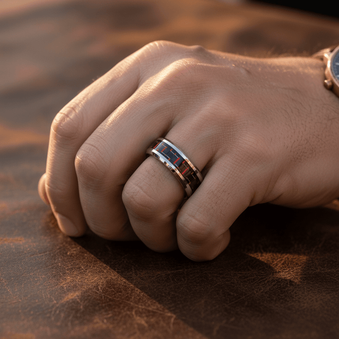 WHISPER — lifestyle on hand — men's tungsten carbide wedding ring | Aydins Jewelry