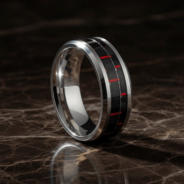 WHISPER — detail view — men's tungsten carbide wedding ring | Aydins Jewelry