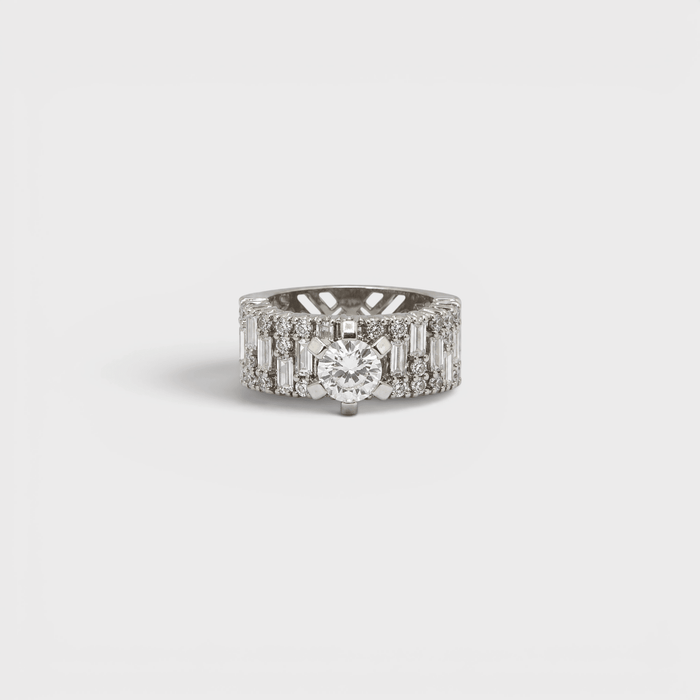 White Sapphire Wide Baguette Band Ring - Monis Anas Jewellers