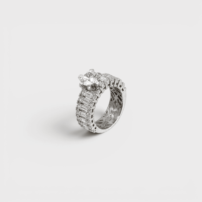 White Sapphire Wide Baguette Band Ring - Monis Anas Jewellers