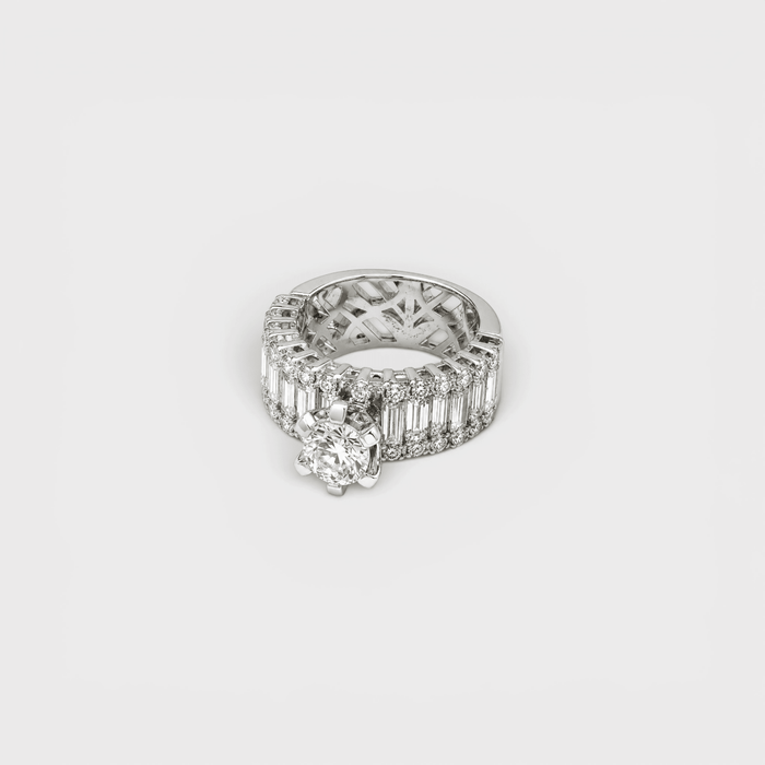 White Sapphire Wide Baguette Band Ring - Monis Anas Jewellers