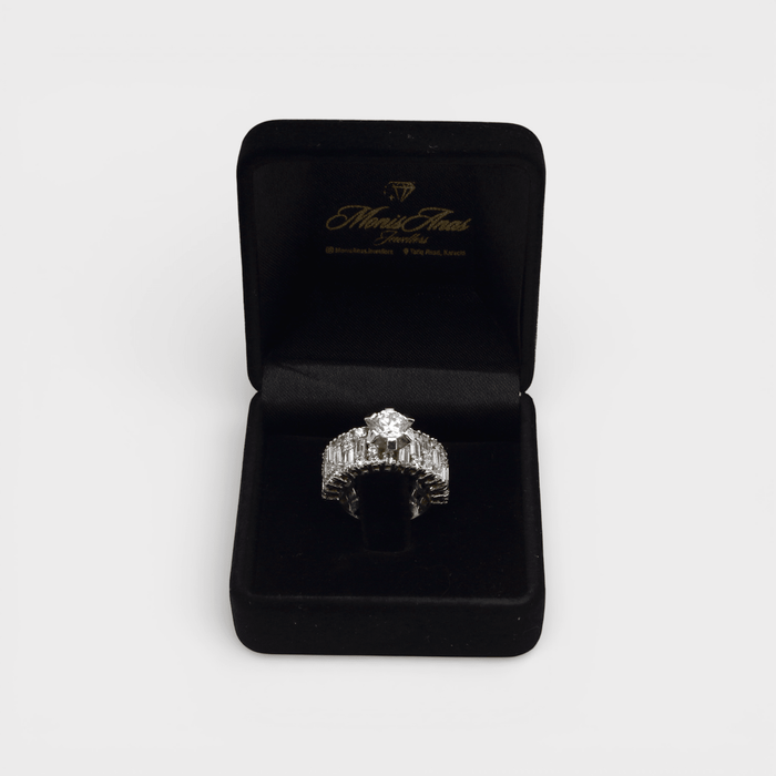 White Sapphire Wide Baguette Band Ring - Monis Anas Jewellers