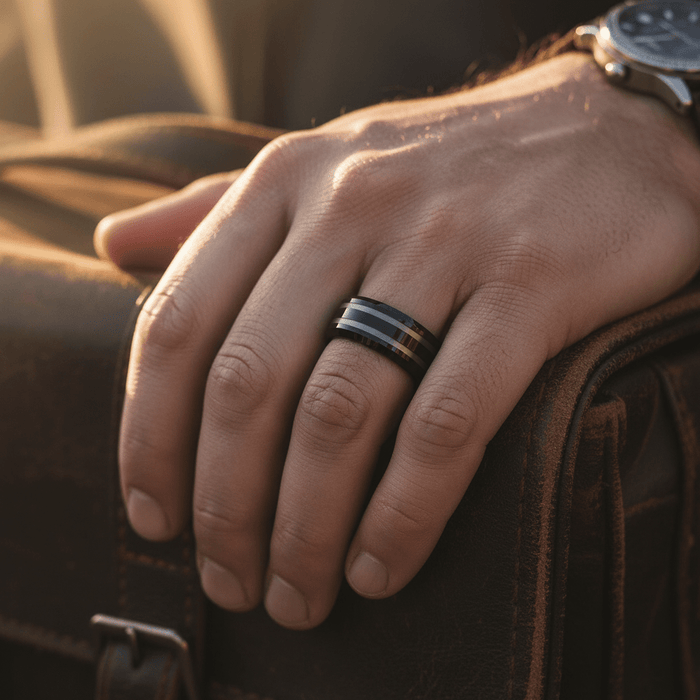 WOLSEY — lifestyle on hand — men's tungsten carbide wedding ring | Aydins Jewelry
