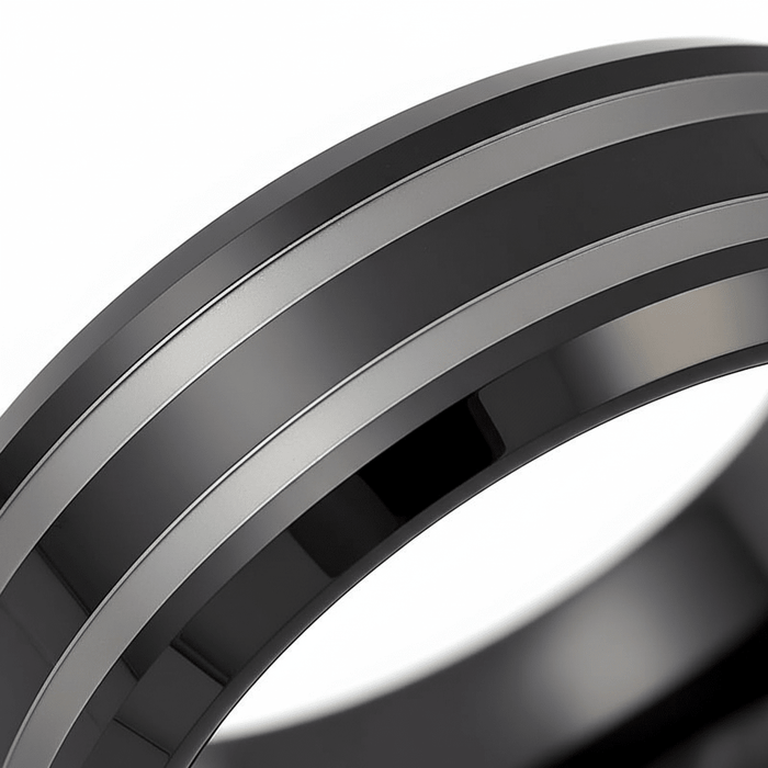 WOLSEY — close-up detail — men's tungsten carbide wedding ring | Aydins Jewelry
