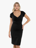 Popilush® Midi Braless Work Dress for Office Lady Shapewear Short Sleeve Perfect Form Sheath Dress