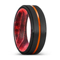 YONKERS | Black & Red Wood, Black Tungsten Ring, Orange Groove, Stepped Edge - Rings - Aydins Jewelry - 1