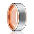 Tungsten Wedding Band - Men and Women - Comfort Fit - Rose Gold & Silver Brushed Beveled Edge - Tungsten Carbide Wedding Ring -  4mm - 6mm - 8mm - 10mm - AydinsJewelry