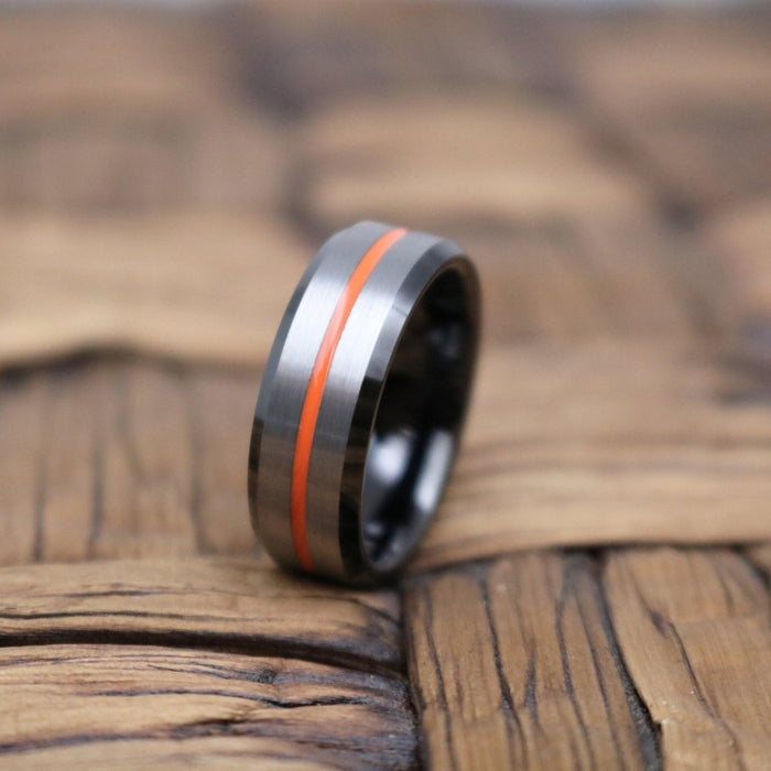 ZORRO — detail view — men's tungsten carbide wedding ring | Aydins Jewelry