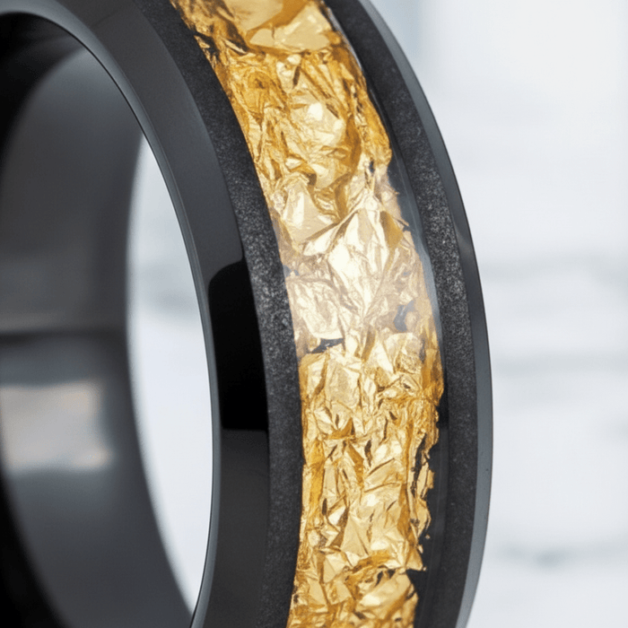 ZORYN — Extreme macro detail — men's tungsten wedding ring.